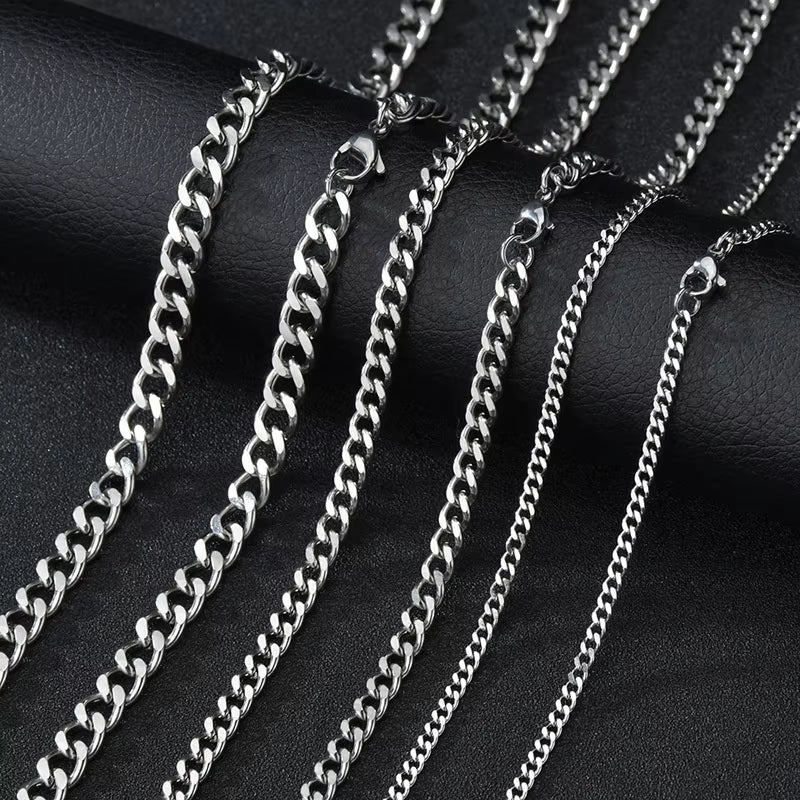 Basic Punk Stainless Steel 3,5,7Mm Curb Cuban Necklaces for Men Women Black Gold Color Link Chain Chokers Solid Metal Jewelry