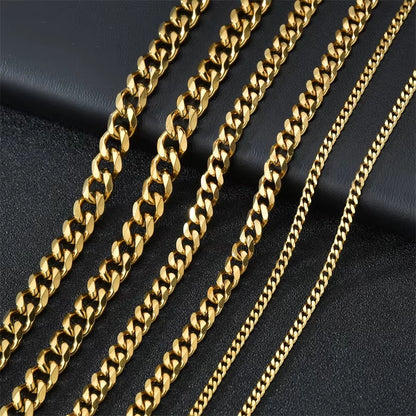 Basic Punk Stainless Steel 3,5,7Mm Curb Cuban Necklaces for Men Women Black Gold Color Link Chain Chokers Solid Metal Jewelry