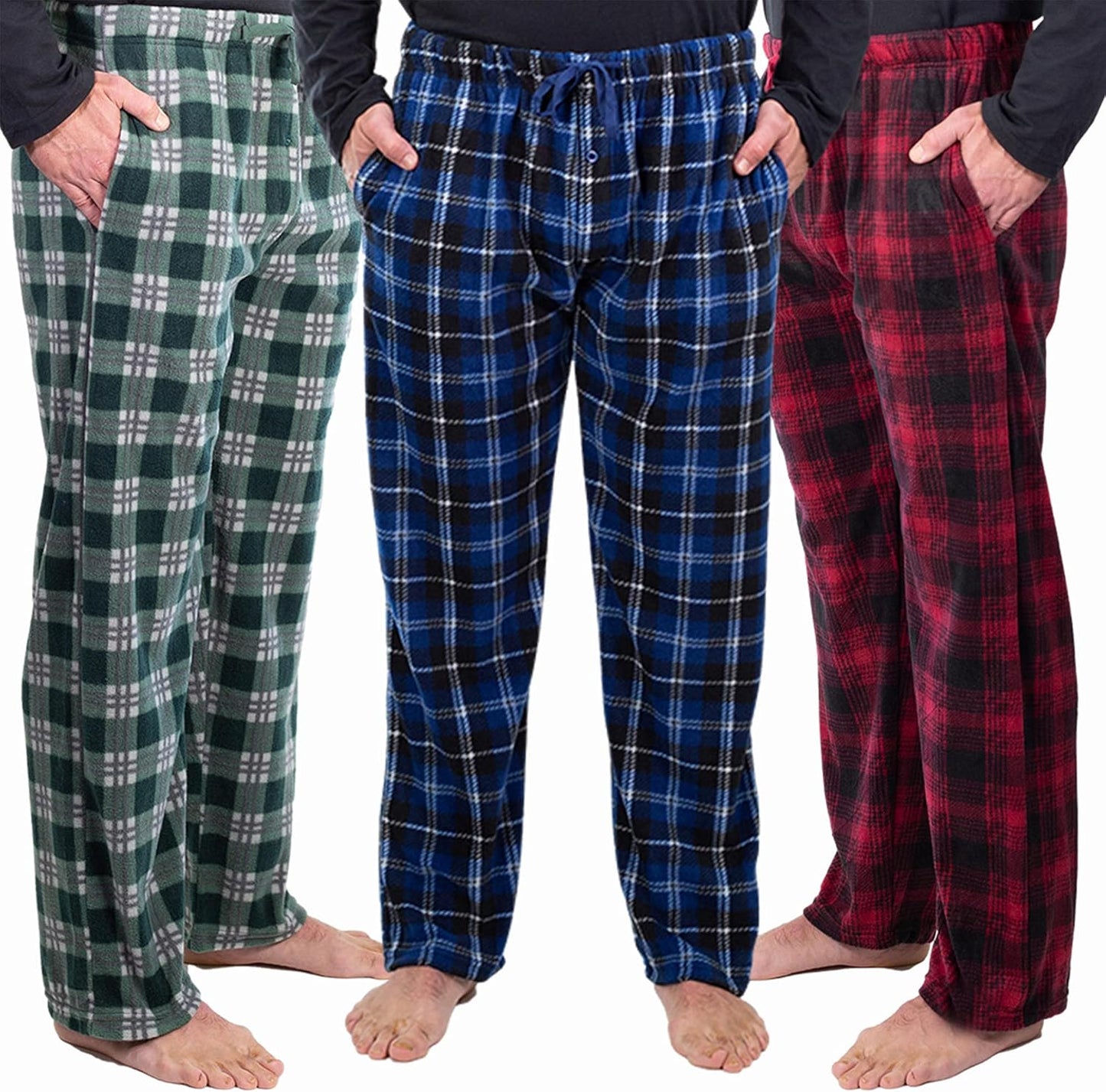 1Pack or 3Pack Mens PJ Pajama Pants Bottoms Fleece Lounge Pants Sleepwear Plaid Pjs with Pockets Microfleece