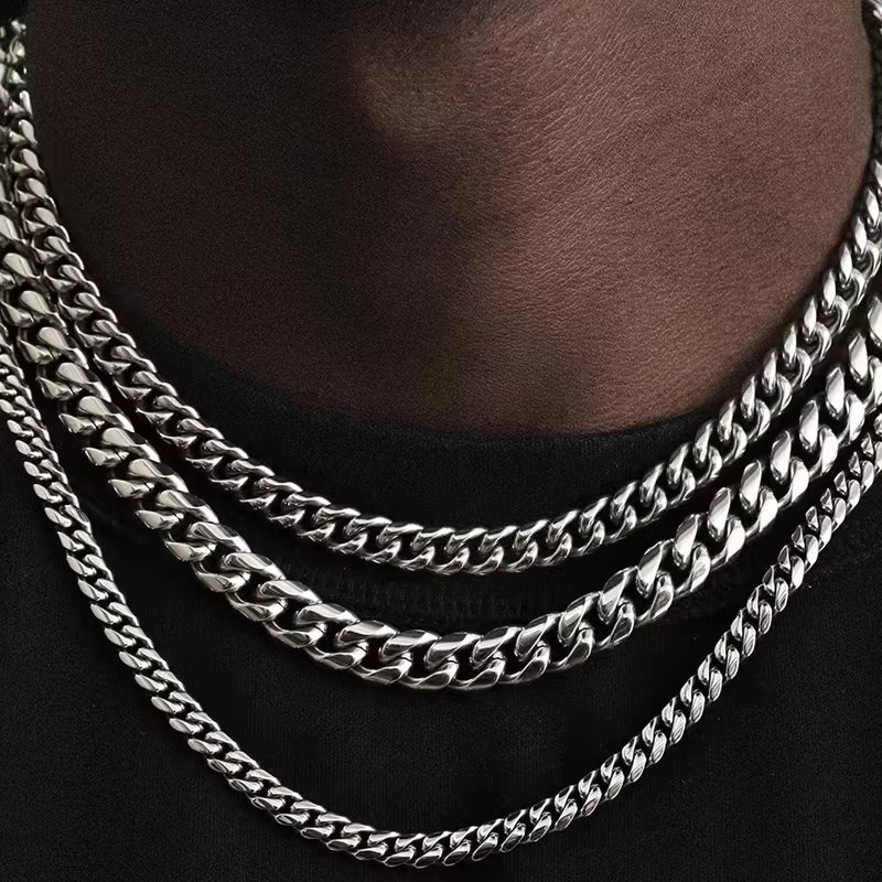 Basic Punk Stainless Steel 3,5,7Mm Curb Cuban Necklaces for Men Women Black Gold Color Link Chain Chokers Solid Metal Jewelry